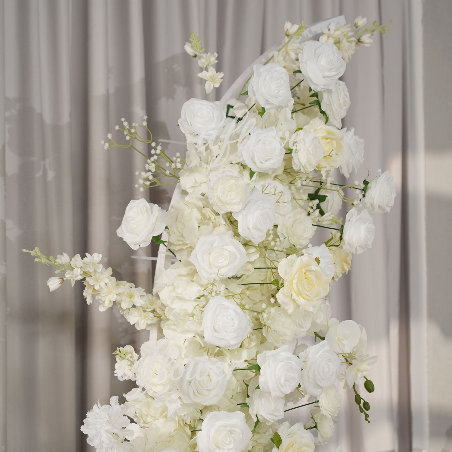 Uflower White Rose Floral Horn Arch Wedding Party Backdrop Decor